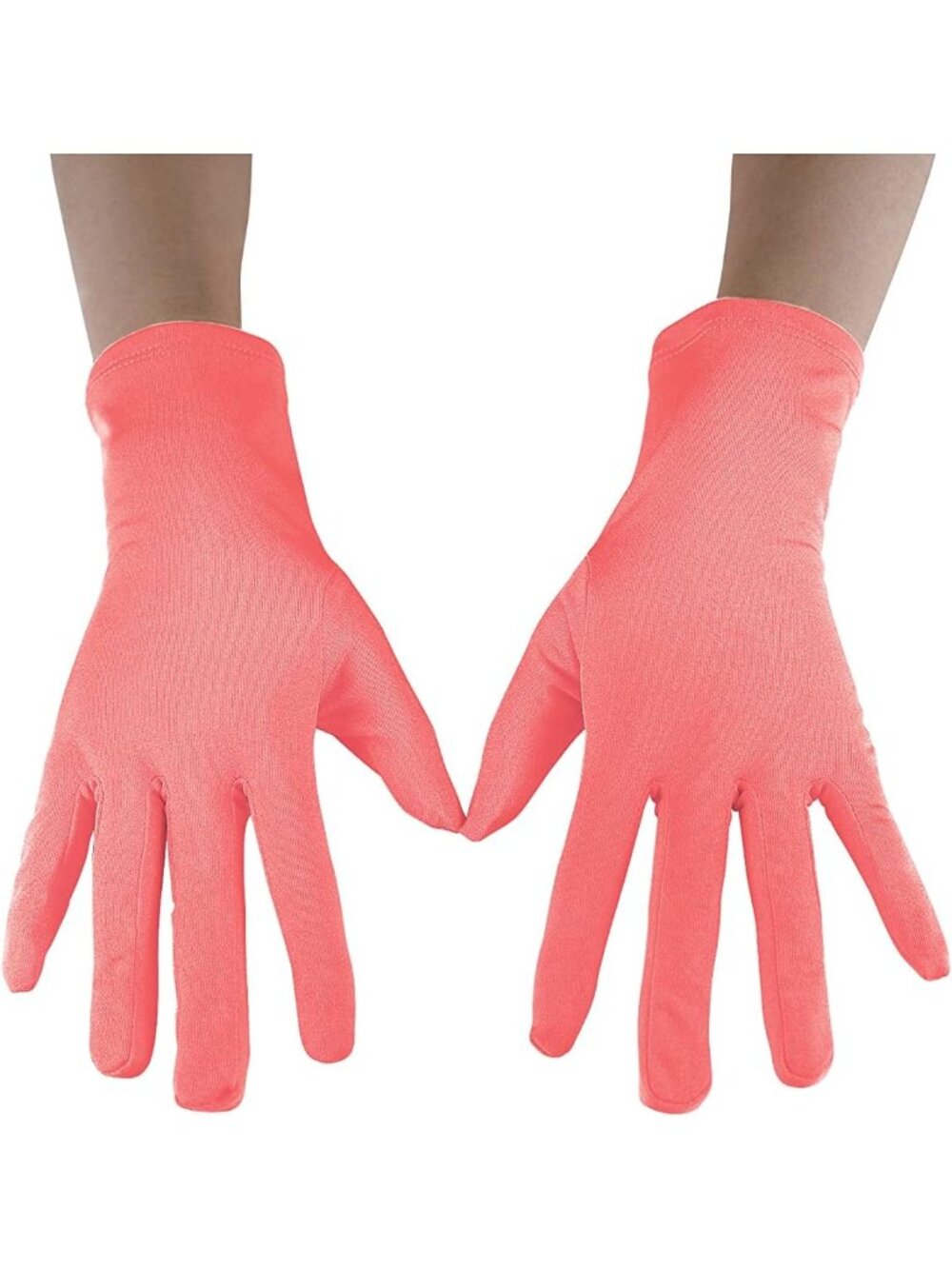 Women's Pink Full Finger Pull On Wrist Length Cuff Cotton Hand Liner Gloves